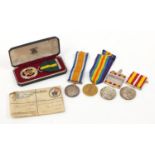 British military WWI pair awarded to G-16200 PTE.J.GIBSON.R.FUS. together with two St John ambulance