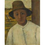 Portrait of a peasant boy, Continental school oil on canvas, mounted, framed and glazed, 49cm x 39cm
