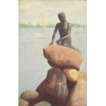 Female seated on a rock, Danish school watercolour, bearing a signature W S Horton, framed and