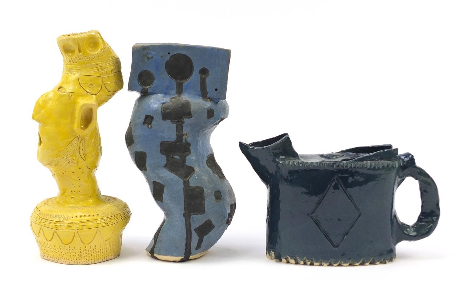 Three Modernist ceramic vessels including jug and figural vase, the largest 33.5cm high : For - Image 5 of 13