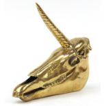 Large brass articulated Unicorn head, 44cm in length : For Further Condition Reports, Please Visit