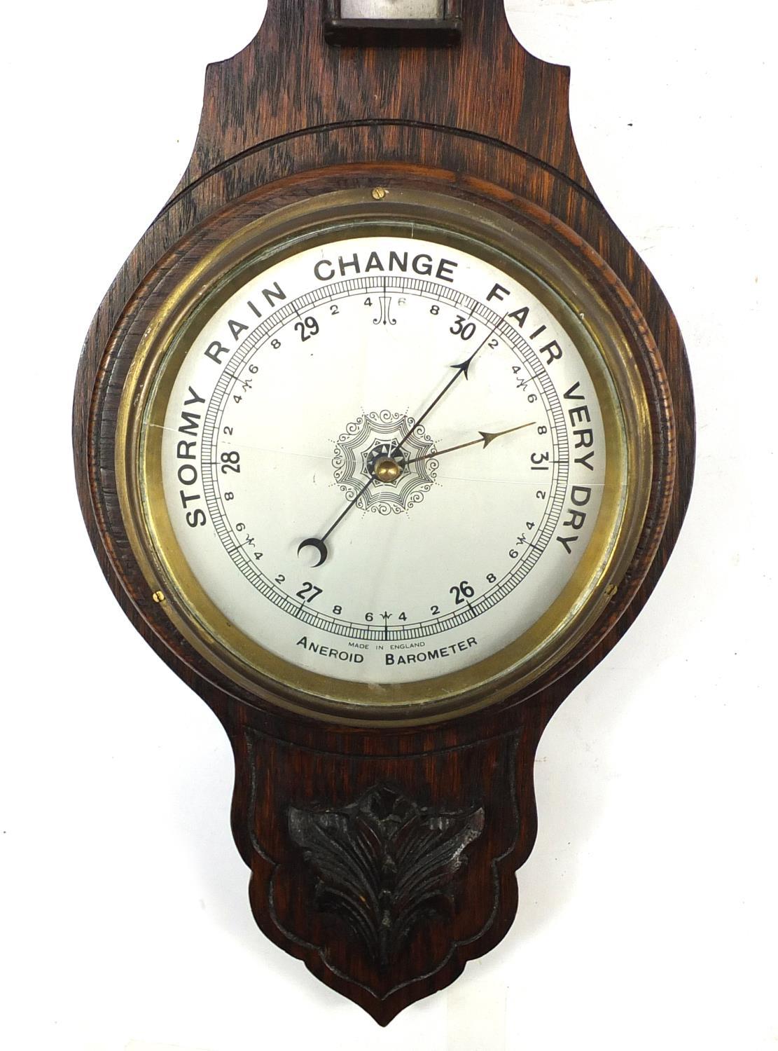 Three carved oak wall barometers and thermometers, two with silvered dials, the largest 66cm - Image 9 of 16