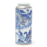Chinese blue and white with iron red porcelain snuff bottle hand painted with a figure and animals