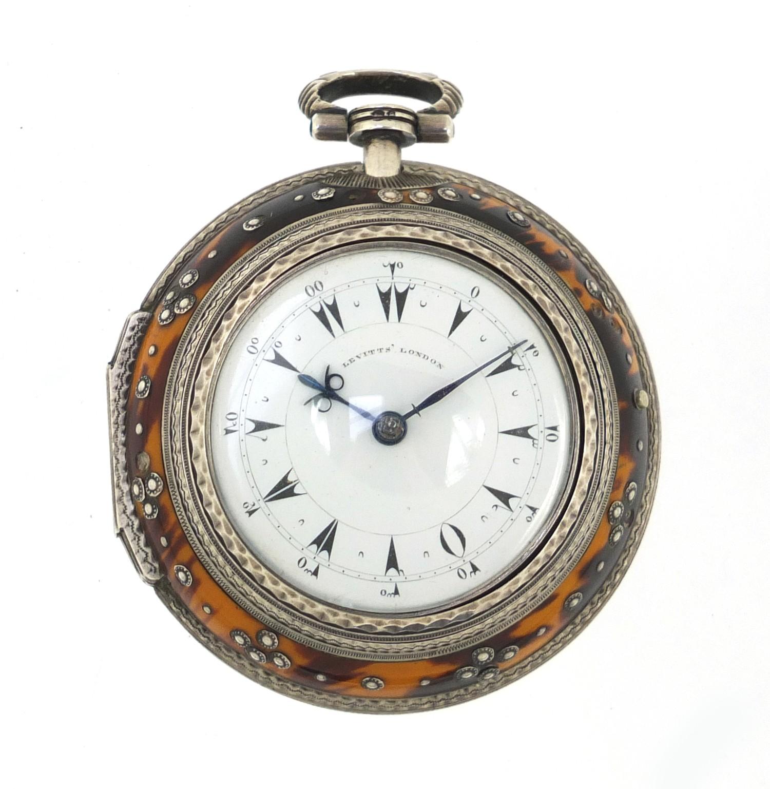 Gentlemen's silver and tortoiseshell double pair cased pocket watch with verge fusée movement, the - Image 2 of 19