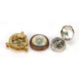 Three military and shipping interest compasses, the largest 12cm in diameter : For Further Condition