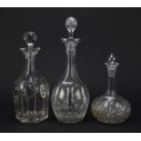 Three Victorian and Edwardian cut glass decanters with stoppers, the largest 33cm high : For Further