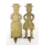 Pair of vintage Danish figural bronzed wall sconces in the form of figures wearing traditional