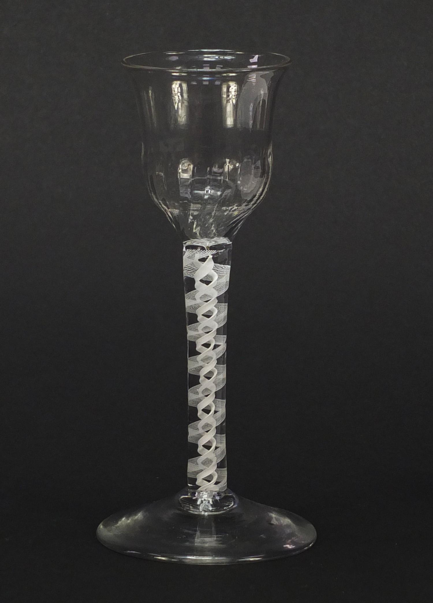 18th century wine glass with writhen bowl and opaque twist stem, 15cm high : For Further Condition - Image 2 of 6