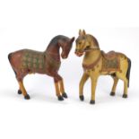 Two large Indian painted carved wood horses, the largest 43cm in length : For Further Condition