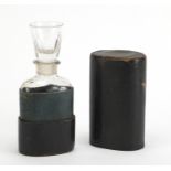 19th century railway companion flask with tot stopper and leather case, 16cm high : For Further