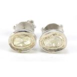 Pair of Indian silver diamond earrings, 9mm x 7mm, 3.2g : For Further Condition Reports, Please