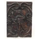 17th century oak panel carved with a saint, Suffolk House Antiques receipt for £380.00, 34cm x