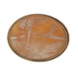 Cameo brooch depicting Mount Fuji? with gilt metal mount, 3.5cm in length : For Further Condition