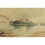 Manner of Edward Lear - Corfu, 19th century watercolour, mounted, framed and glazed, 37cm x 24cm :