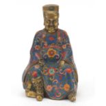 Large Chinese gilt cloisonné figure of Buddha, enamelled with flowers and scrolling foliage, 30.