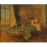 J Bell- The Billiard Room over painted photograph, 26cm x 22cm : For Further Condition Reports,
