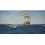 Manner of Thomas Jacques Somerscales - Marine scene with sailing boat and figures, mixed media,