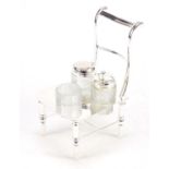 Novelty silver plated chair design three piece cruet, 20cm high : For Further Condition Reports,