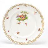 Royal Worcester porcelain cabinet plate hand painted with pheasant and insects within a gilt border,