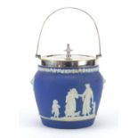 Wedgwood Jasperware biscuit barrel with silver plated mounts, 16.5cm high : For Further Condition