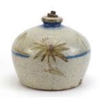 Contemporary Studio Pottery lamp base, sparsely decorated with a tree, 17cm high : For Further