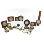 Wall barometers and clocks including Art Deco and Smiths examples, the largest 51cm high : For