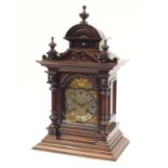 19th century German mahogany bracket clock striking on two gongs with Junghans movement, the brass