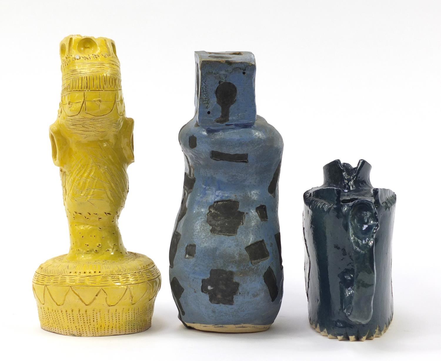 Three Modernist ceramic vessels including jug and figural vase, the largest 33.5cm high : For - Image 7 of 13