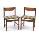 Pair of vintage teak chairs with striped upholstered seats, possibly Scandinavian, 75cm high : For