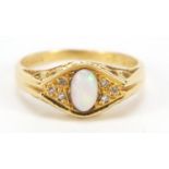 18ct gold opal and diamond ring, HS makers mark, size P, 5.1g : For Further Condition Reports,