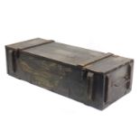 Large military interest painted pine ammunition case trunk, 33cm H x 121cm W x 47cm D : For