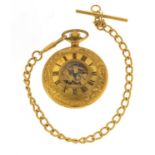 Jean Pierre gold plated half hunter pocket watch with chain, 47mm in diameter : For Further
