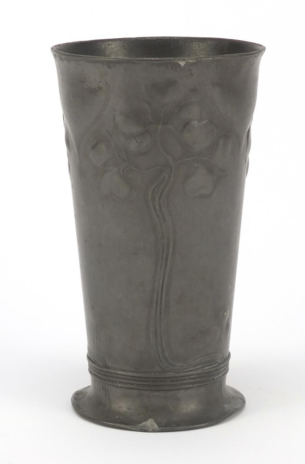 Art Nouveau pewter vase by Orivit numbered 2109, 13cm high : For Further Condition Reports, Please