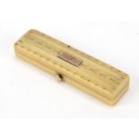 Georgian ivory and gold pique work toothpick case with velvet lined interior, 5.7cm wide : For