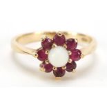 9ct gold opal and garnet ring, size M, 2.2g : For Further Condition Reports, Please Visit Our