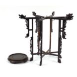 Chinese carved hardwood stand and hanging lantern, 46cm high : For Further Condition Reports, Please