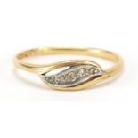 18ct gold diamond five stone crossover ring, size T, 2.0g : For Further Condition Reports, Please
