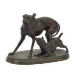Classical bronzed study of two dogs after Mene, 17.5cm wide : For Further Condition Reports,