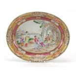 Good Chinese porcelain shallow dish, finely hand painted in the Mandarin palette with figures before
