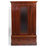 Victorian mahogany wardrobe with centre mirrored door and base drawer, 198cm H x 120cm W x 52cm