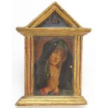 Portrait of Madonna, 19th century oil on canvas, housed in a a gilt wood frame, 9cm x 6cm : For