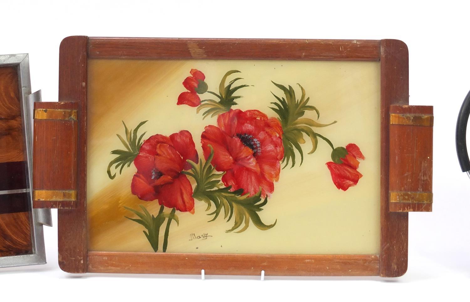 Three serving trays comprising a 1970's French example by Axis, oak framed Art Deco example hand - Image 3 of 7