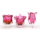 Three vintage Czech colourful Art Glass vases, the largest 22.5cm high : For Further Condition