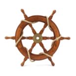 Hardwood ship's wheel, 51cm in diameter : For Further Condition Reports, Please Visit Our Website,