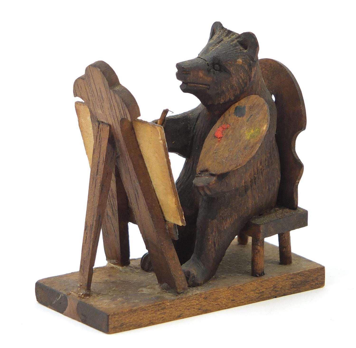 Novelty miniature Black Forest carved wooden bear sat at an easel, 6cm high : For Further - Image 2 of 9