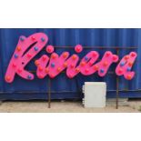 Large Riviera illuminated sign with steel frame, 90cm high x 220cm in length : For Further Condition