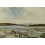 G Gillman 1962 - Chichester Harbour, watercolour, mounted, framed and glazed, 48cm x 34cm : For