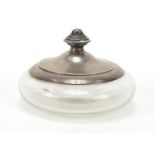 Circular glass powder pot with silver lid, by Wilmot Manufacturing Co, Birmingham 1920, 8.5cm in
