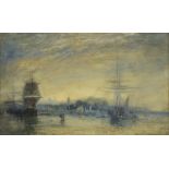 In the style of J M W Turner - Boats on the river, oil on board, 19cm x 11cm : For Further Condition