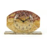 French Art Deco marble mantle clock with Arabic numerals, 34cm wide : For Further Condition Reports,
